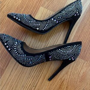 Anne Michelle Black Heels with Sparkling Embellishments